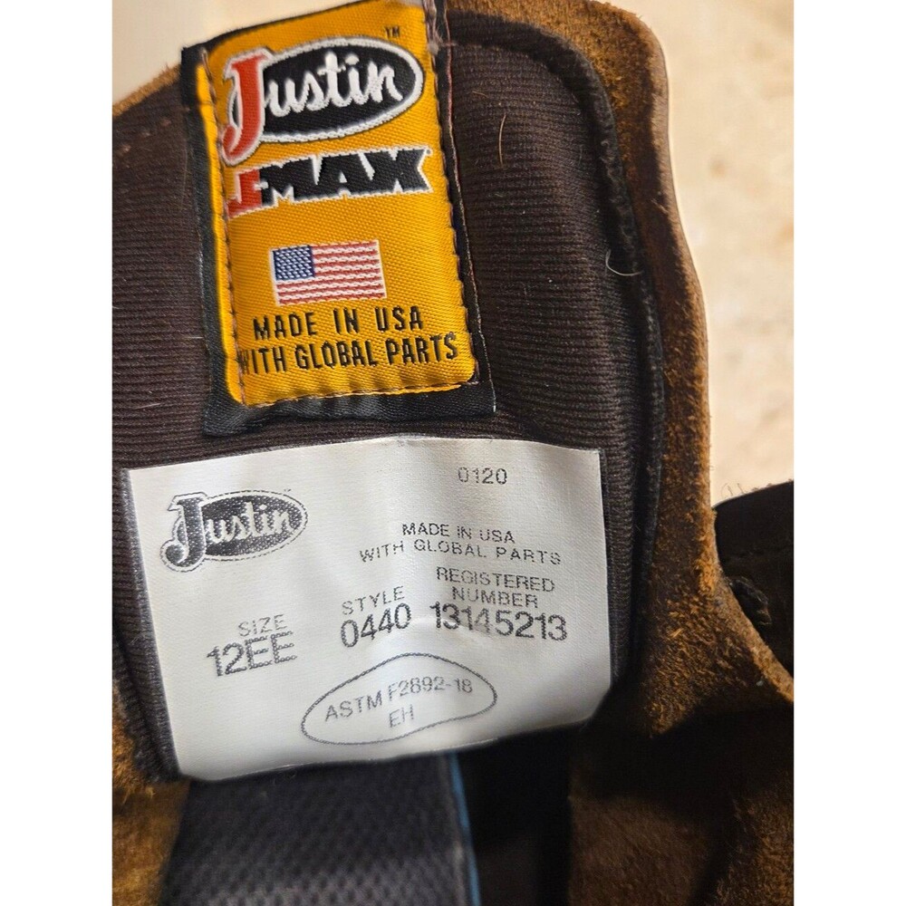 Justin J-Max Work Boots Men’s 440 Tan Gaucho, 8″ tall Made in the USA 12EE - Picture 13 of 16
